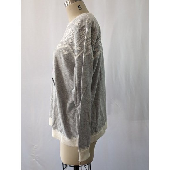 Women's Talbots Fair Isle Penguin Sweater Size XLp Petite Gray Heart Lightweight - Picture 4 of 8